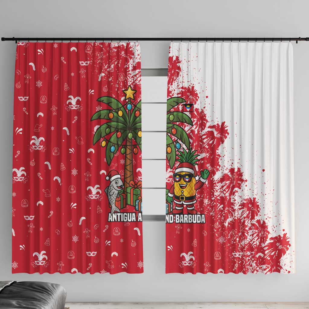 Antigua and Barbuda Christmas Window Curtain with Santa Pineapple Palm Tree Parrot and Gift Design - Wonder Print Shop