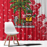 Antigua and Barbuda Christmas Window Curtain with Santa Pineapple Palm Tree Parrot and Gift Design - Wonder Print Shop