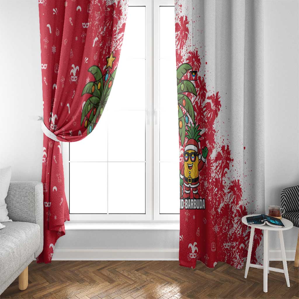 Antigua and Barbuda Christmas Window Curtain with Santa Pineapple Palm Tree Parrot and Gift Design - Wonder Print Shop