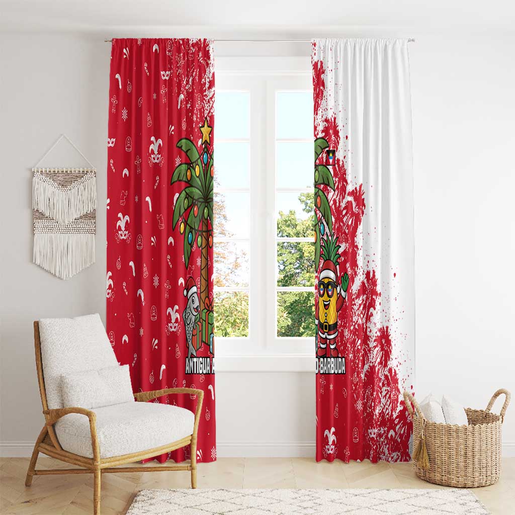 Antigua and Barbuda Christmas Window Curtain with Santa Pineapple Palm Tree Parrot and Gift Design - Wonder Print Shop