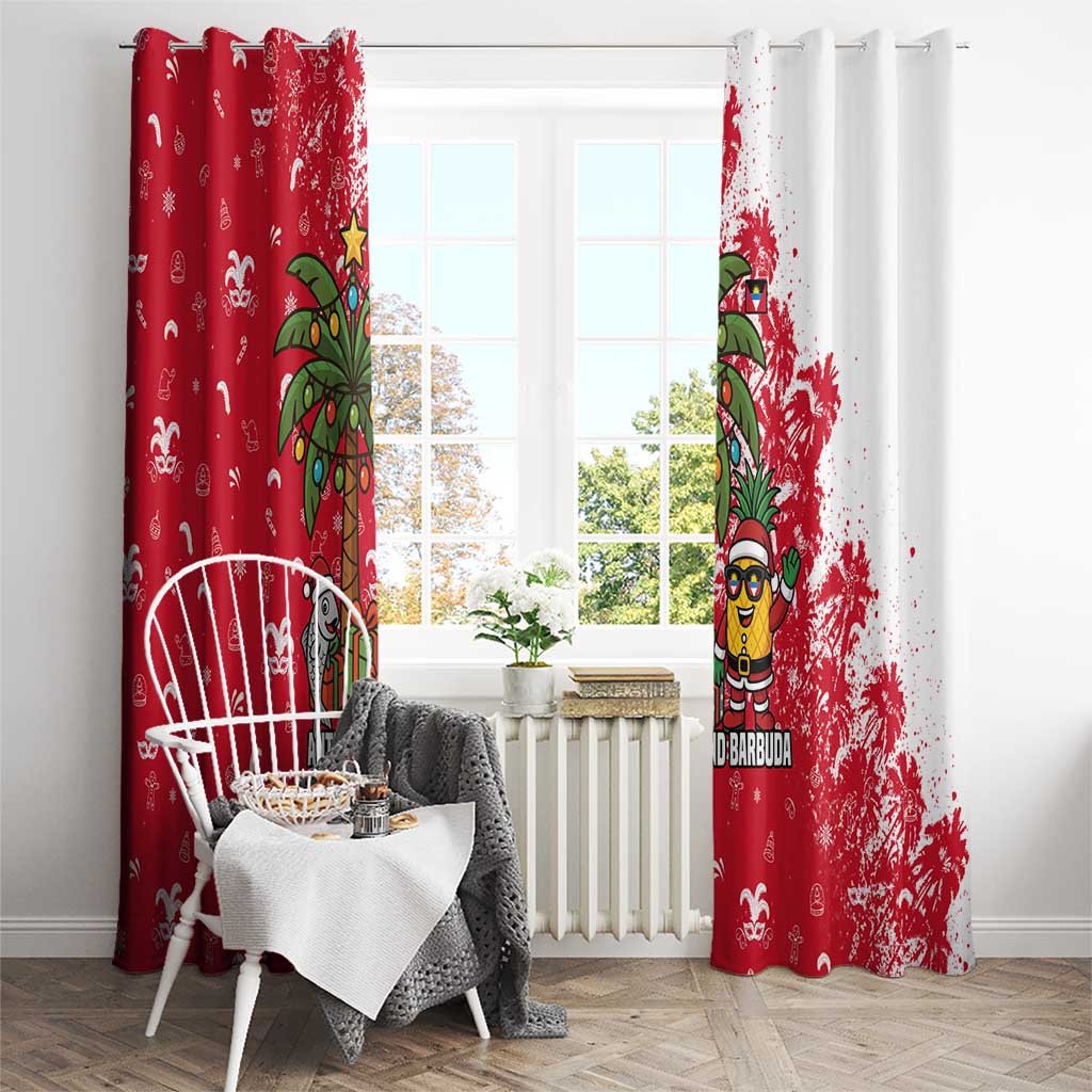 Antigua and Barbuda Christmas Window Curtain with Santa Pineapple Palm Tree Parrot and Gift Design - Wonder Print Shop