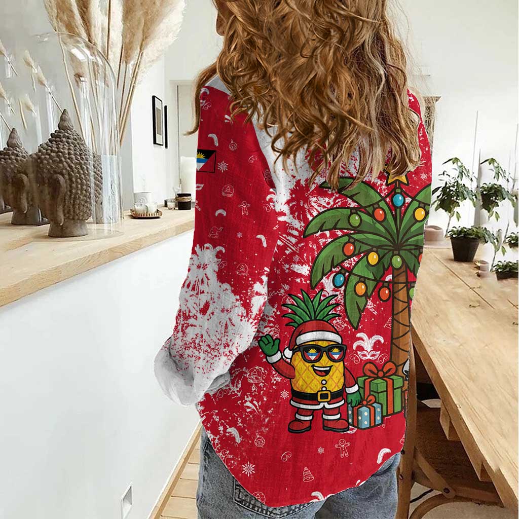 Antigua and Barbuda Christmas Women Casual Shirt with Santa Pineapple Palm Tree Parrot and Gift Design - Wonder Print Shop