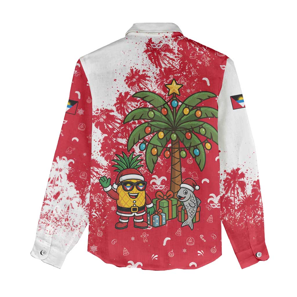 Antigua and Barbuda Christmas Women Casual Shirt with Santa Pineapple Palm Tree Parrot and Gift Design - Wonder Print Shop