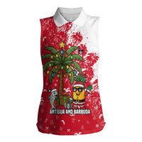 Antigua and Barbuda Christmas Women Sleeveless Polo Shirt with Santa Pineapple Palm Tree Parrot and Gift Design - Wonder Print Shop