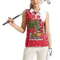Antigua and Barbuda Christmas Women Sleeveless Polo Shirt with Santa Pineapple Palm Tree Parrot and Gift Design - Wonder Print Shop
