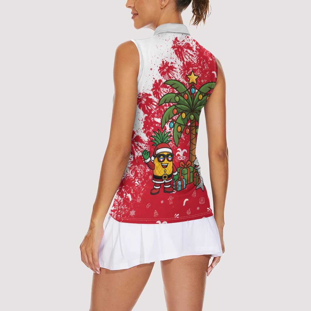 Antigua and Barbuda Christmas Women Sleeveless Polo Shirt with Santa Pineapple Palm Tree Parrot and Gift Design - Wonder Print Shop
