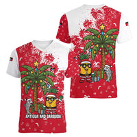 Antigua and Barbuda Christmas Women V-Neck T-Shirt with Santa Pineapple Palm Tree Parrot and Gift Design - Wonder Print Shop