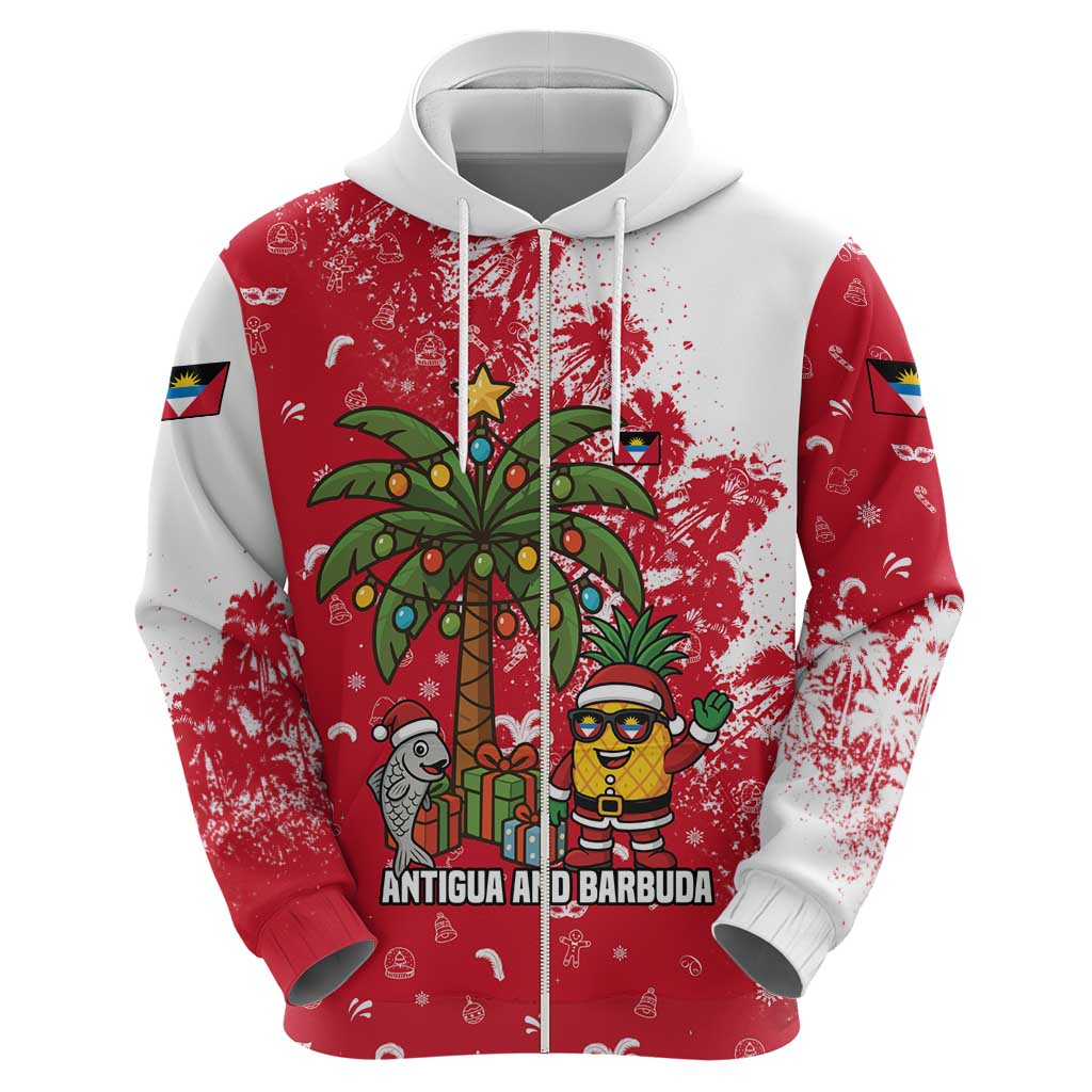 Antigua and Barbuda Christmas Zip Hoodie with Santa Pineapple Palm Tree Parrot and Gift Design - Wonder Print Shop