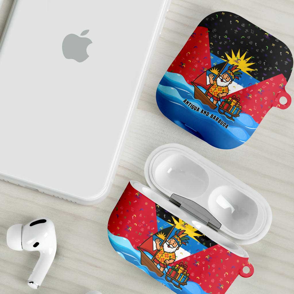 Antigua and Barbuda Christmas AirPods Case with Santa Sailboat Island Flag and Tropical Gift Design - Wonder Print Shop