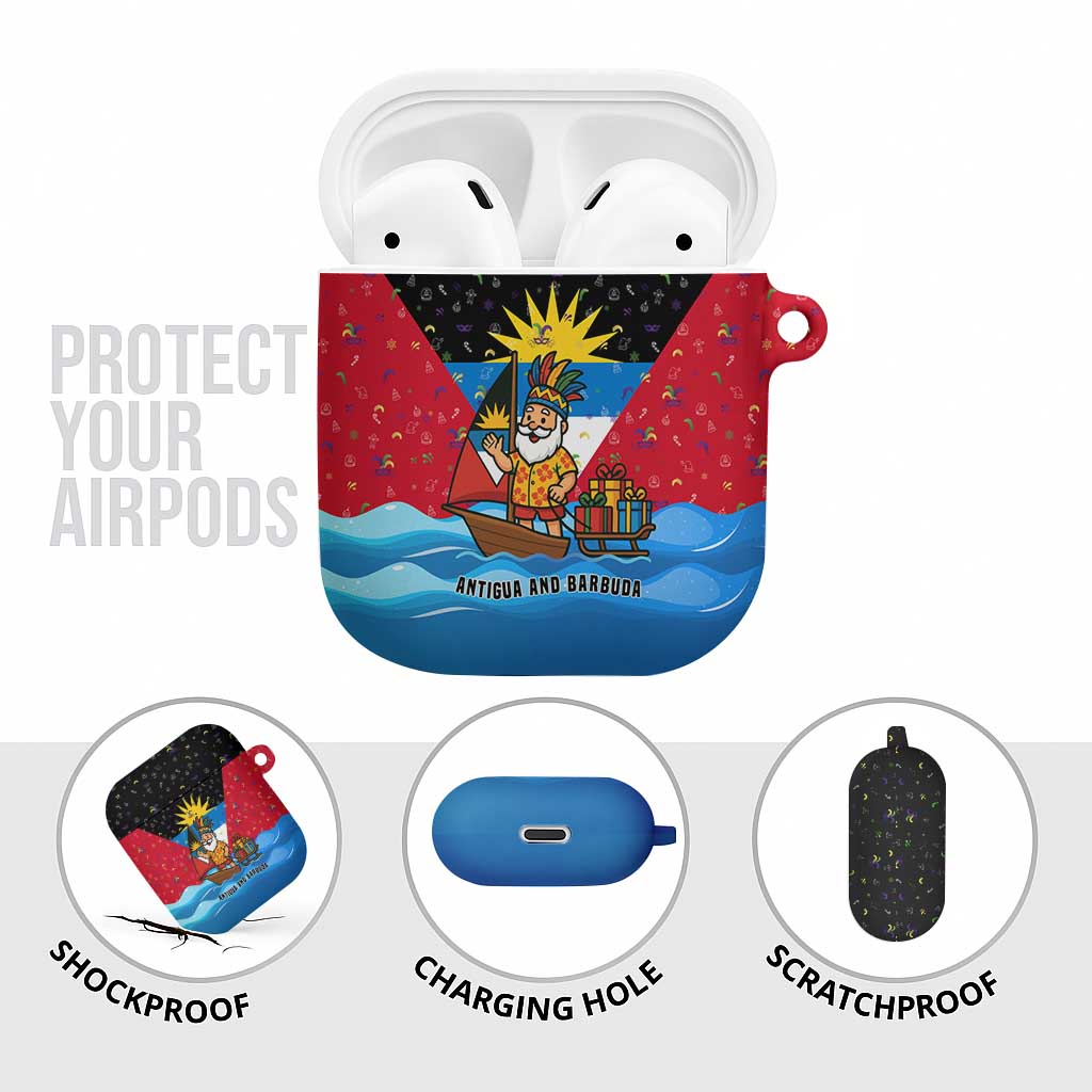 Antigua and Barbuda Christmas AirPods Case with Santa Sailboat Island Flag and Tropical Gift Design - Wonder Print Shop