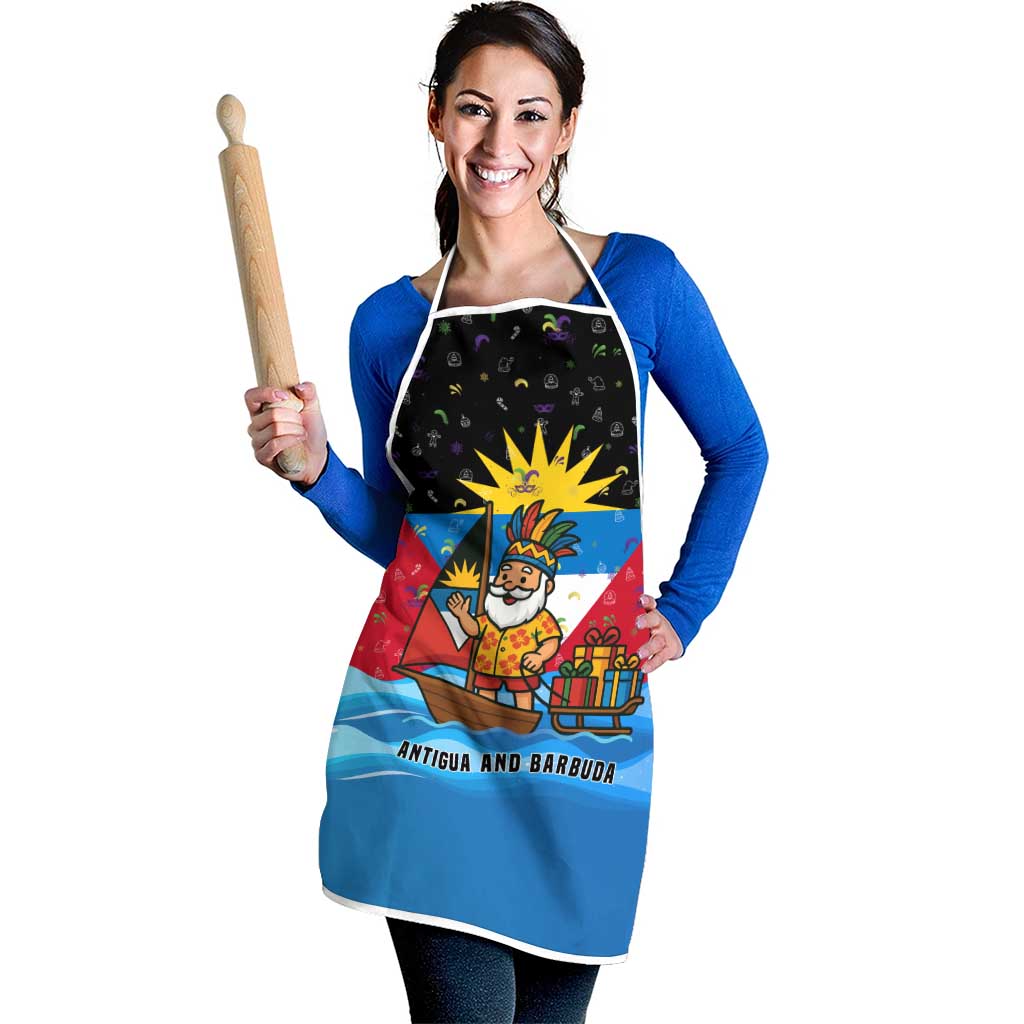 Antigua and Barbuda Christmas Apron with Santa Sailboat Island Flag and Tropical Gift Design - Wonder Print Shop