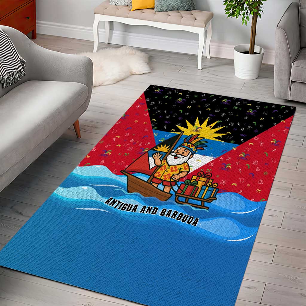 Antigua and Barbuda Christmas Area Rug with Santa Sailboat Island Flag and Tropical Gift Design - Wonder Print Shop