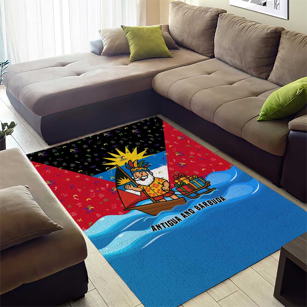 Antigua and Barbuda Christmas Area Rug with Santa Sailboat Island Flag and Tropical Gift Design - Wonder Print Shop