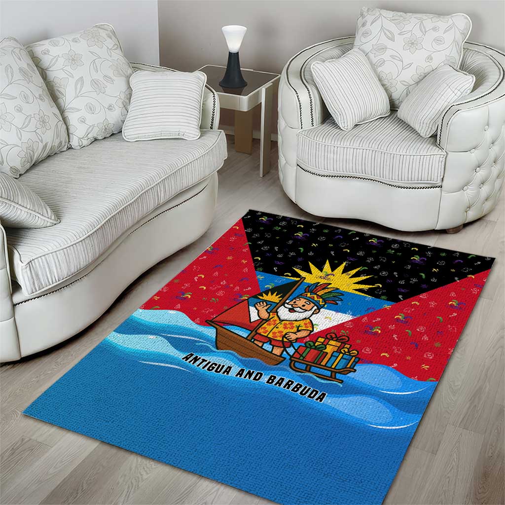 Antigua and Barbuda Christmas Area Rug with Santa Sailboat Island Flag and Tropical Gift Design - Wonder Print Shop