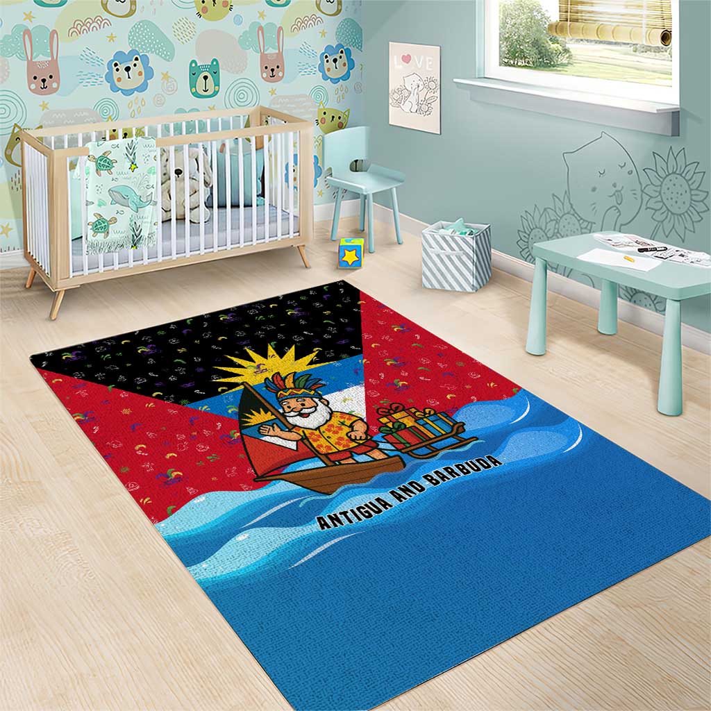 Antigua and Barbuda Christmas Area Rug with Santa Sailboat Island Flag and Tropical Gift Design - Wonder Print Shop