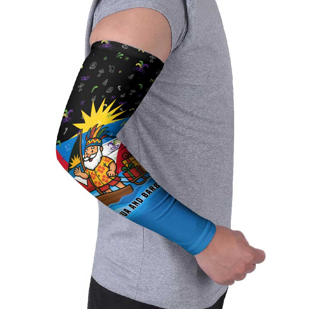 Antigua and Barbuda Christmas Arm Sleeves with Santa Sailboat Island Flag and Tropical Gift Design - Wonder Print Shop