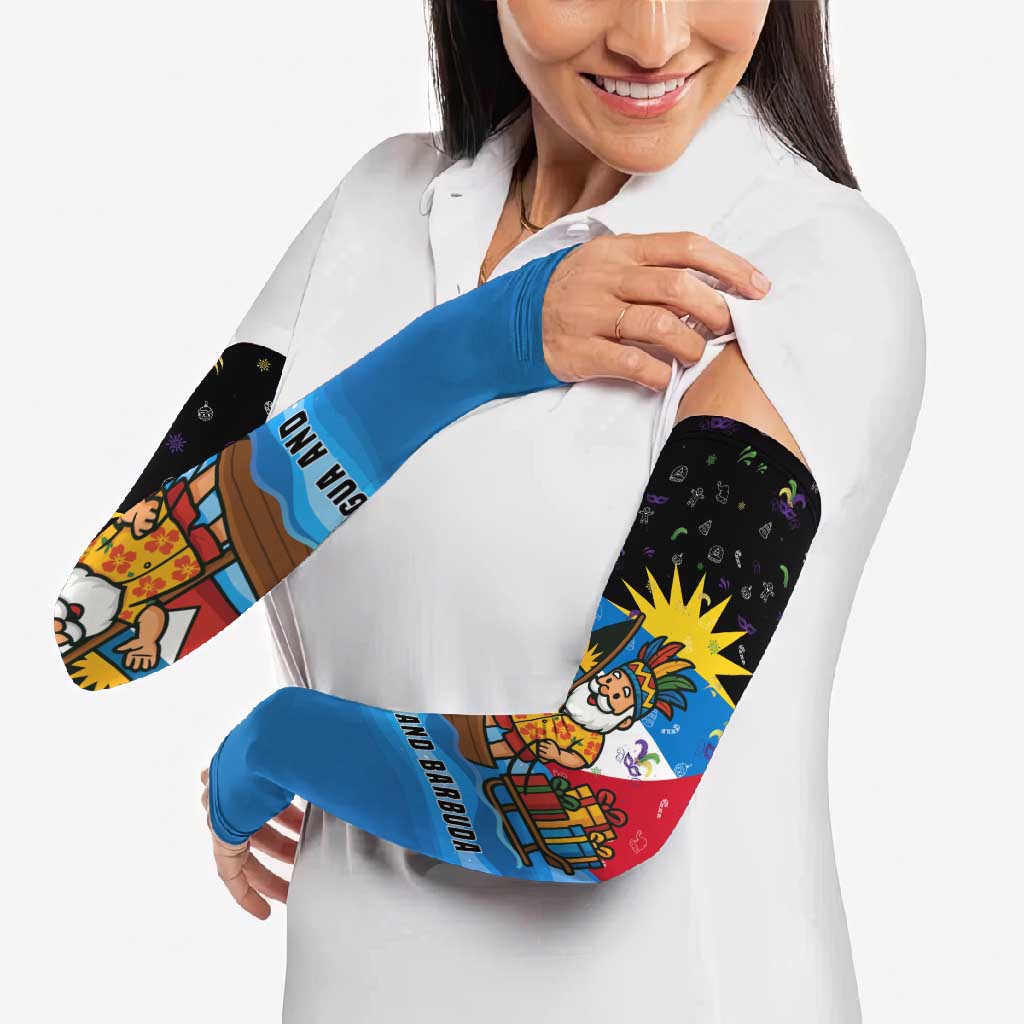 Antigua and Barbuda Christmas Arm Sleeves with Santa Sailboat Island Flag and Tropical Gift Design - Wonder Print Shop