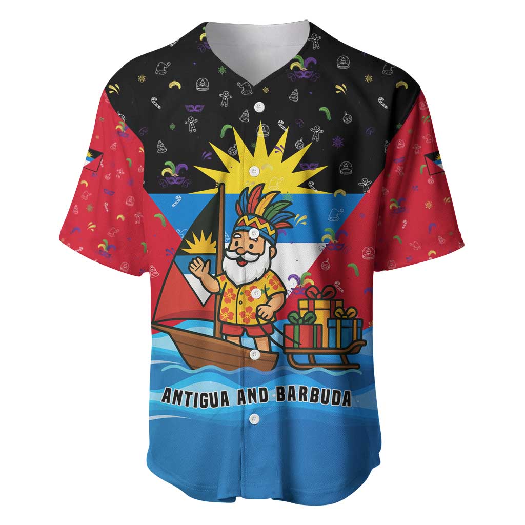Antigua and Barbuda Christmas Baseball Jersey with Santa Sailboat Island Flag and Tropical Gift Design - Wonder Print Shop