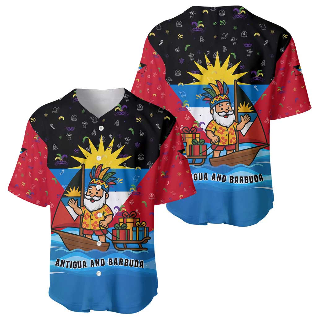 Antigua and Barbuda Christmas Baseball Jersey with Santa Sailboat Island Flag and Tropical Gift Design - Wonder Print Shop