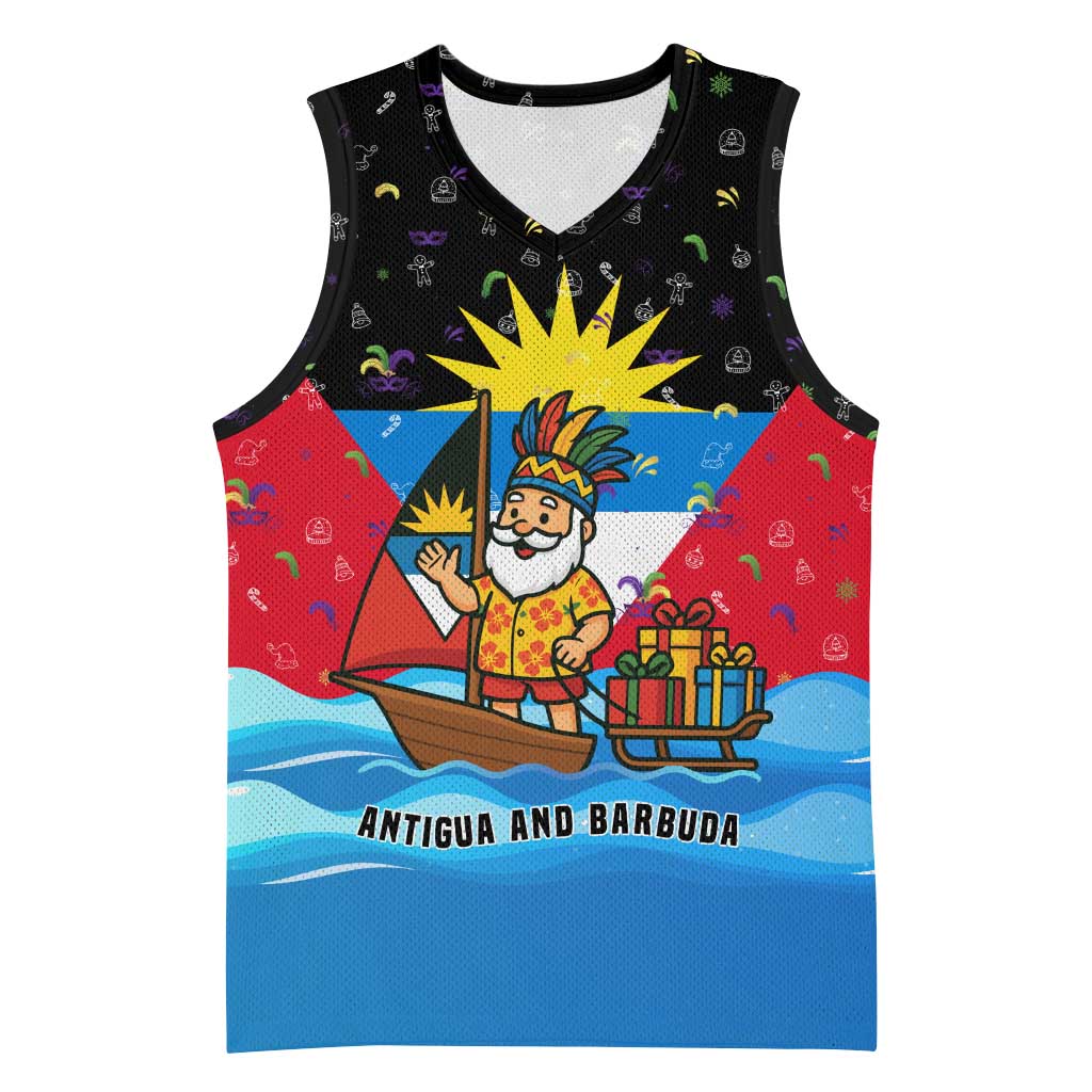 Antigua and Barbuda Christmas Basketball Jersey with Santa Sailboat Island Flag and Tropical Gift Design - Wonder Print Shop