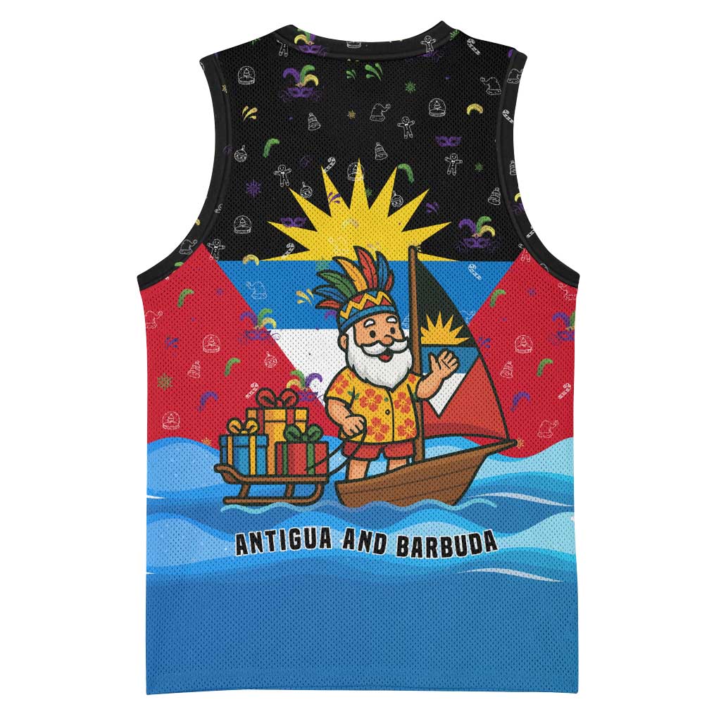 Antigua and Barbuda Christmas Basketball Jersey with Santa Sailboat Island Flag and Tropical Gift Design - Wonder Print Shop