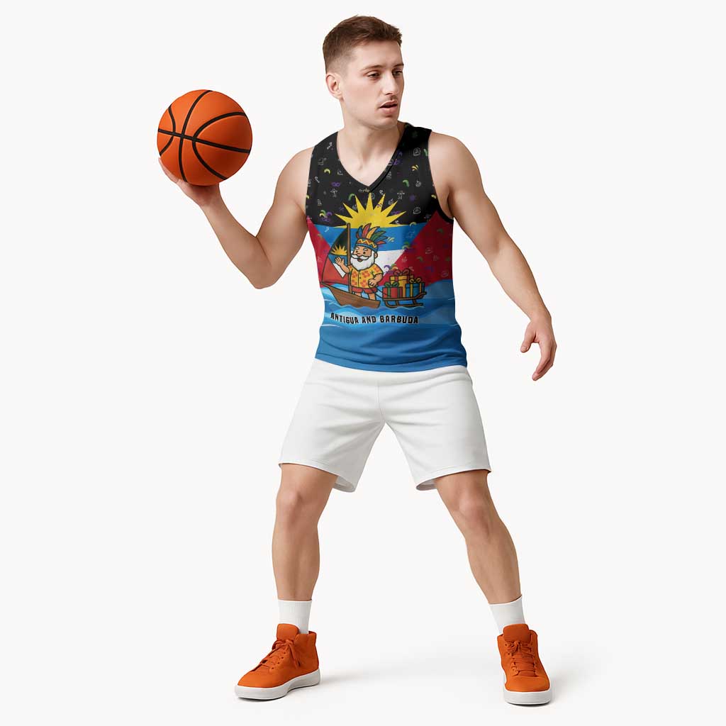 Antigua and Barbuda Christmas Basketball Jersey with Santa Sailboat Island Flag and Tropical Gift Design - Wonder Print Shop