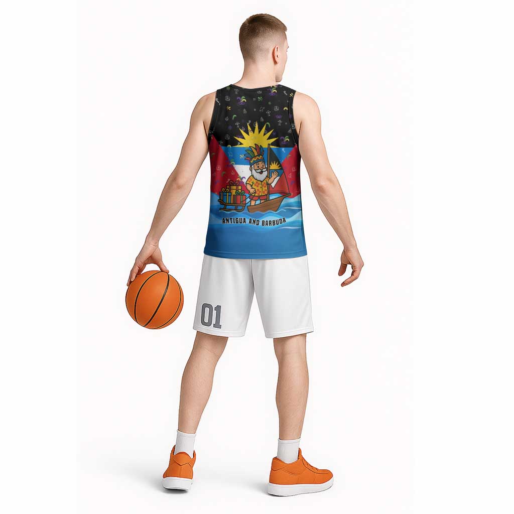 Antigua and Barbuda Christmas Basketball Jersey with Santa Sailboat Island Flag and Tropical Gift Design - Wonder Print Shop