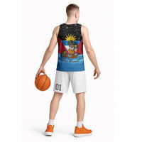 Antigua and Barbuda Christmas Basketball Jersey with Santa Sailboat Island Flag and Tropical Gift Design - Wonder Print Shop