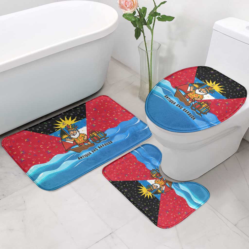 Antigua and Barbuda Christmas Bathroom Set with Santa Sailboat Island Flag and Tropical Gift Design - Wonder Print Shop