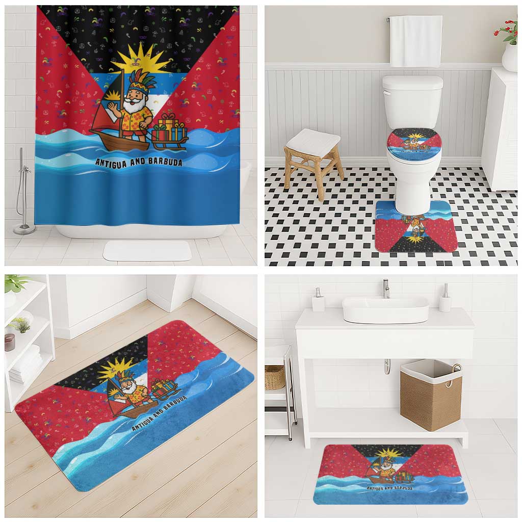 Antigua and Barbuda Christmas Bathroom Set with Santa Sailboat Island Flag and Tropical Gift Design - Wonder Print Shop