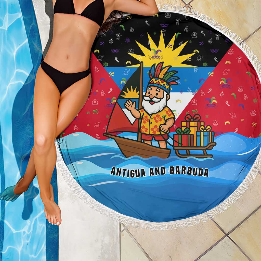Antigua and Barbuda Christmas Beach Blanket with Santa Sailboat Island Flag and Tropical Gift Design - Wonder Print Shop