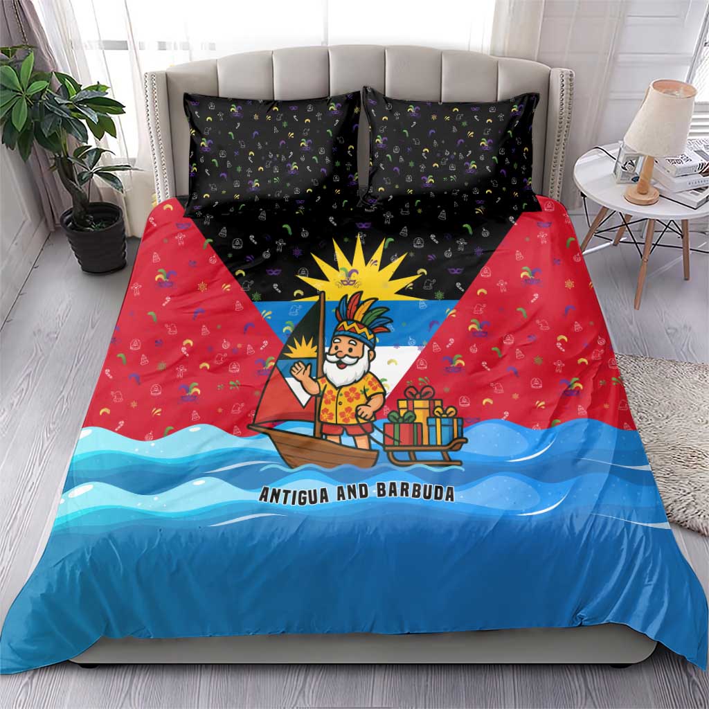 Antigua and Barbuda Christmas Bedding Set with Santa Sailboat Island Flag and Tropical Gift Design - Wonder Print Shop