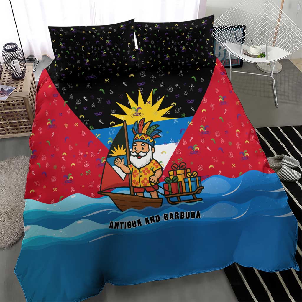 Antigua and Barbuda Christmas Bedding Set with Santa Sailboat Island Flag and Tropical Gift Design - Wonder Print Shop