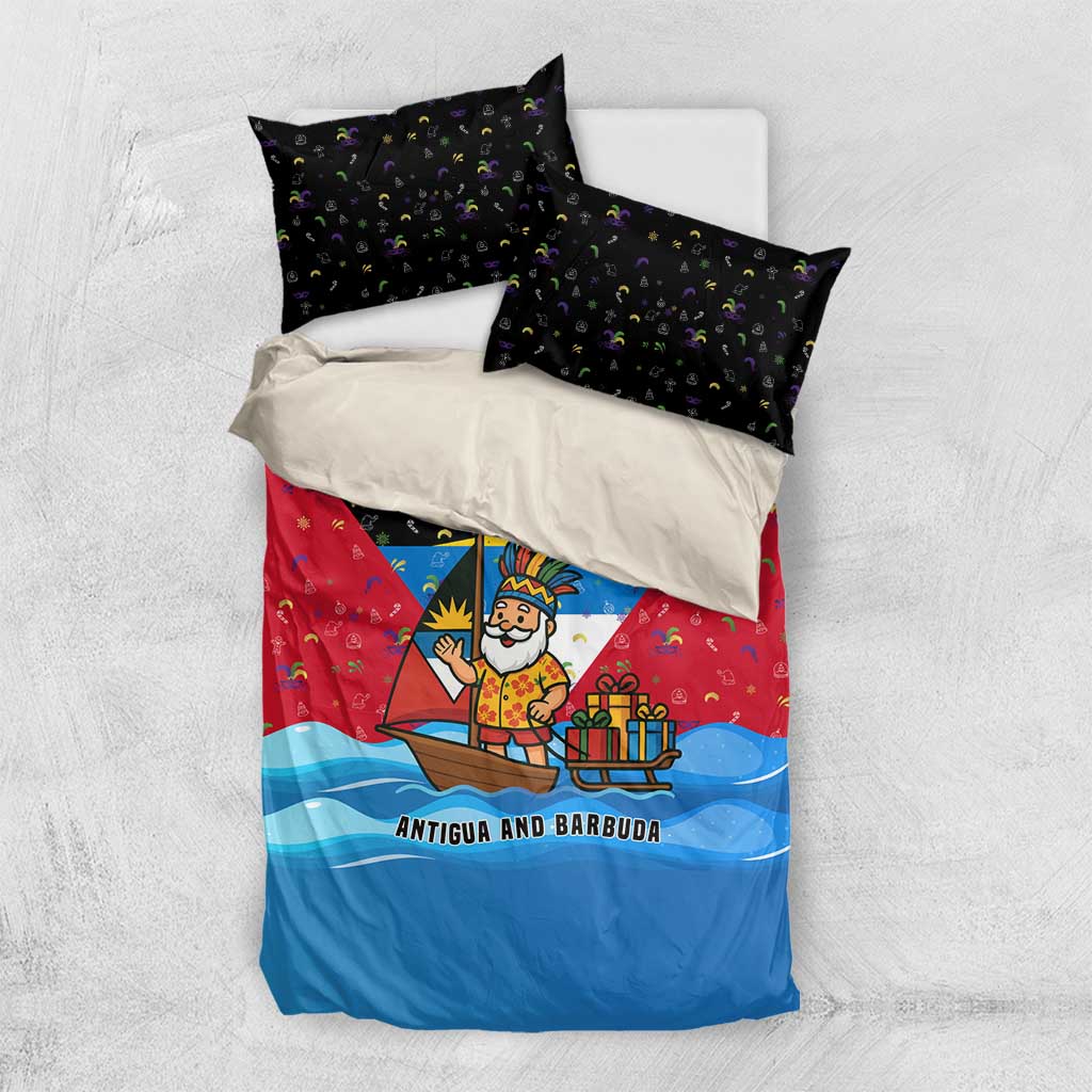 Antigua and Barbuda Christmas Bedding Set with Santa Sailboat Island Flag and Tropical Gift Design - Wonder Print Shop