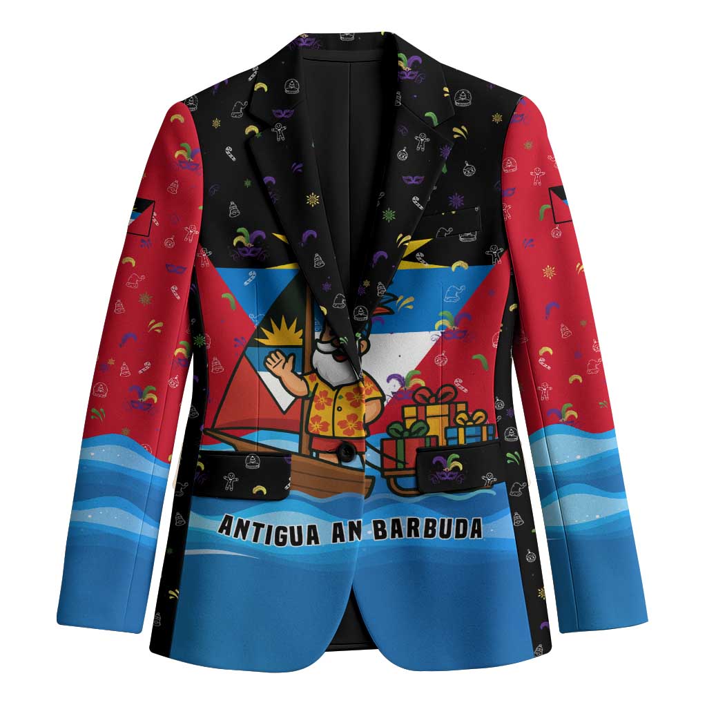 Antigua and Barbuda Christmas Blazer with Santa Sailboat Island Flag and Tropical Gift Design - Wonder Print Shop