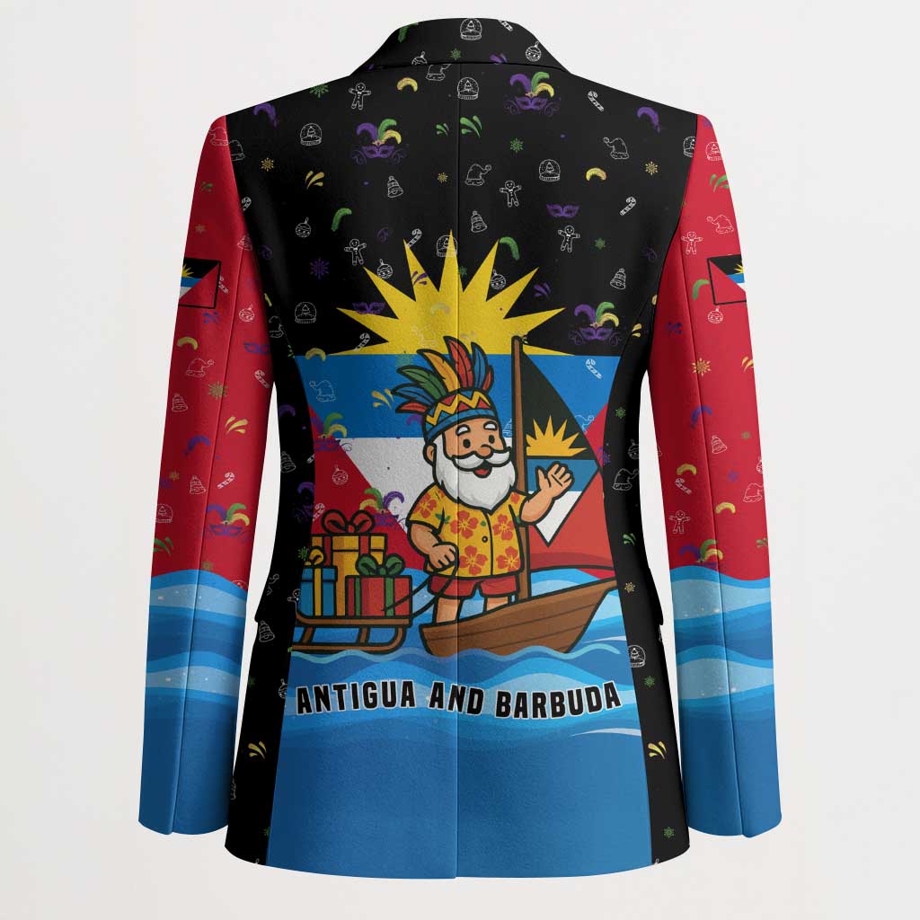 Antigua and Barbuda Christmas Blazer with Santa Sailboat Island Flag and Tropical Gift Design - Wonder Print Shop