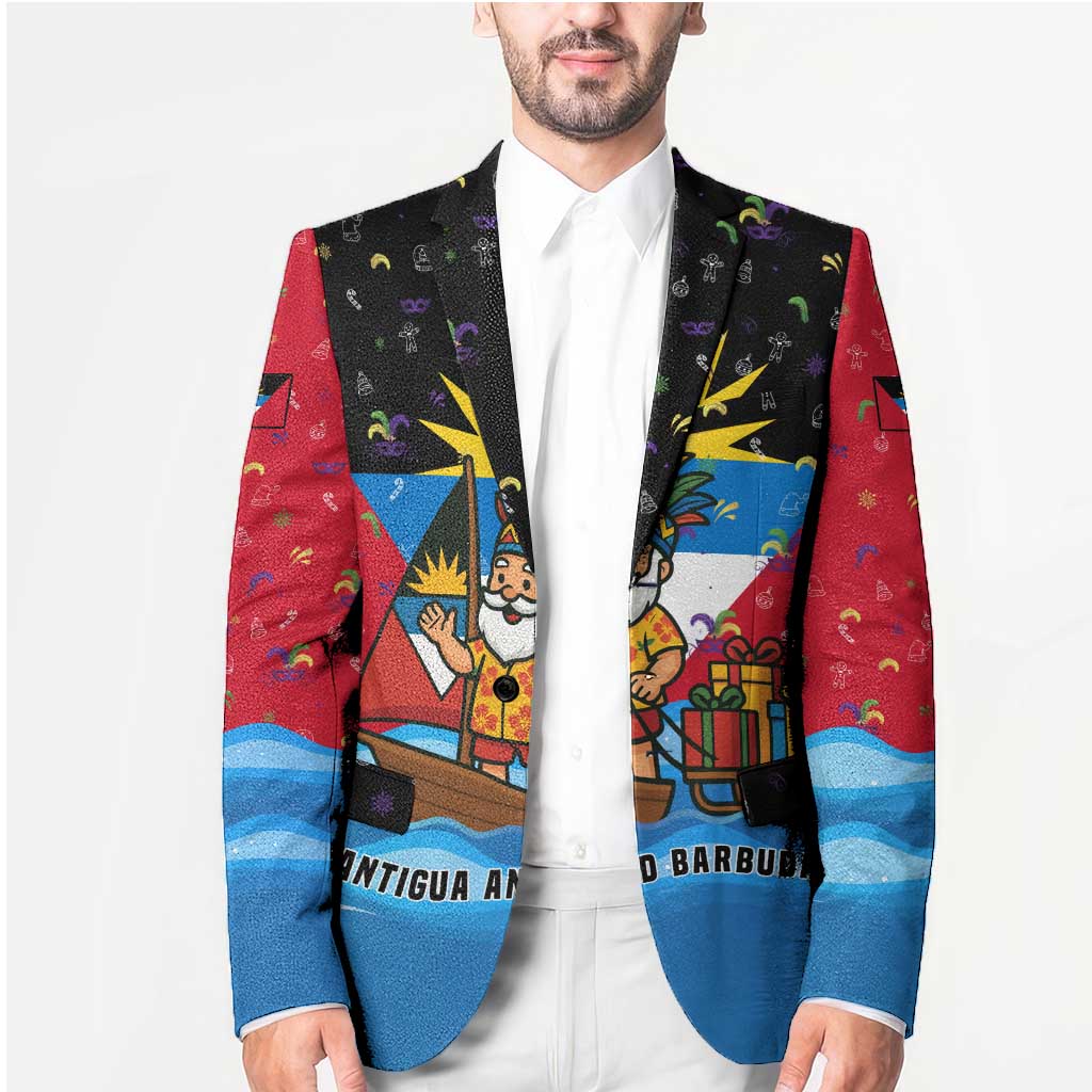 Antigua and Barbuda Christmas Blazer with Santa Sailboat Island Flag and Tropical Gift Design - Wonder Print Shop