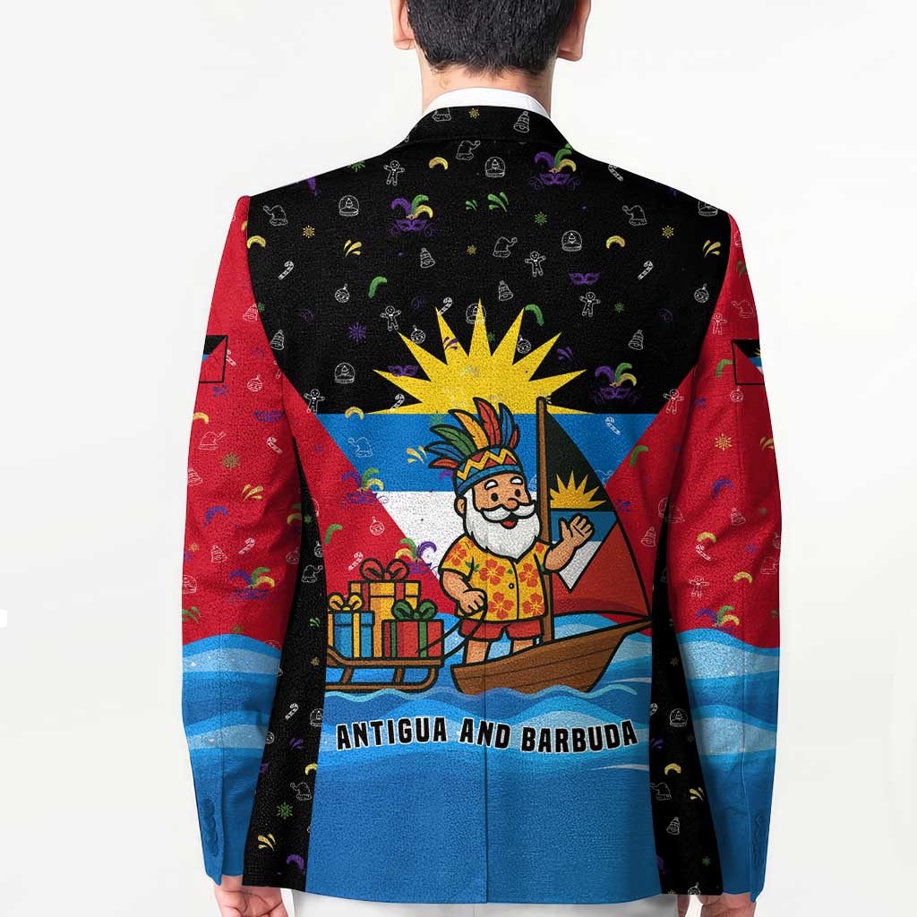 Antigua and Barbuda Christmas Blazer with Santa Sailboat Island Flag and Tropical Gift Design - Wonder Print Shop