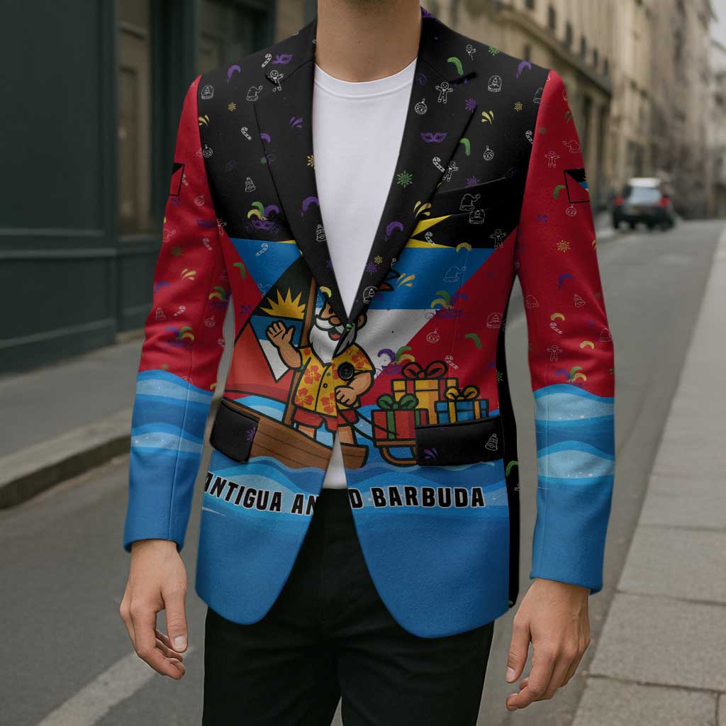 Antigua and Barbuda Christmas Blazer with Santa Sailboat Island Flag and Tropical Gift Design - Wonder Print Shop