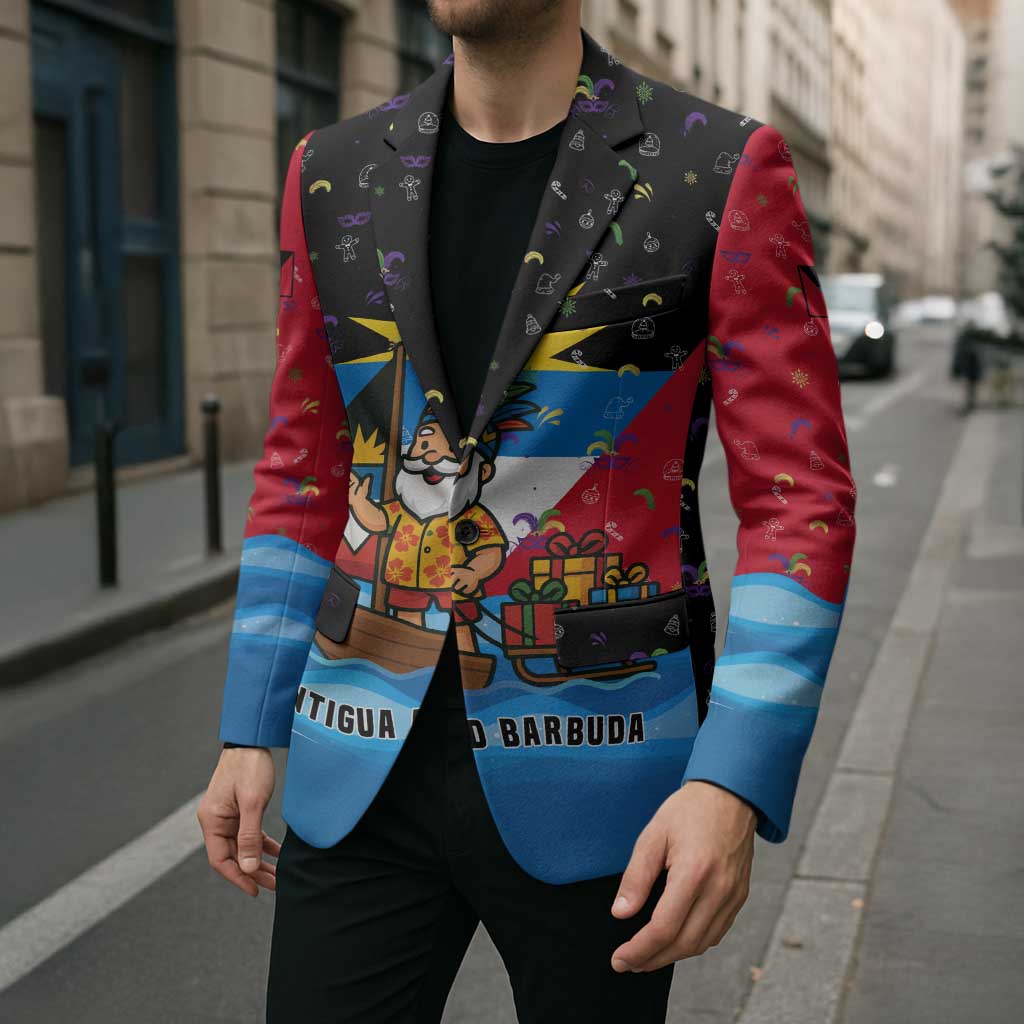 Antigua and Barbuda Christmas Blazer with Santa Sailboat Island Flag and Tropical Gift Design - Wonder Print Shop