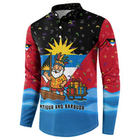 Antigua and Barbuda Christmas Button Sweatshirt with Santa Sailboat Island Flag and Tropical Gift Design - Wonder Print Shop