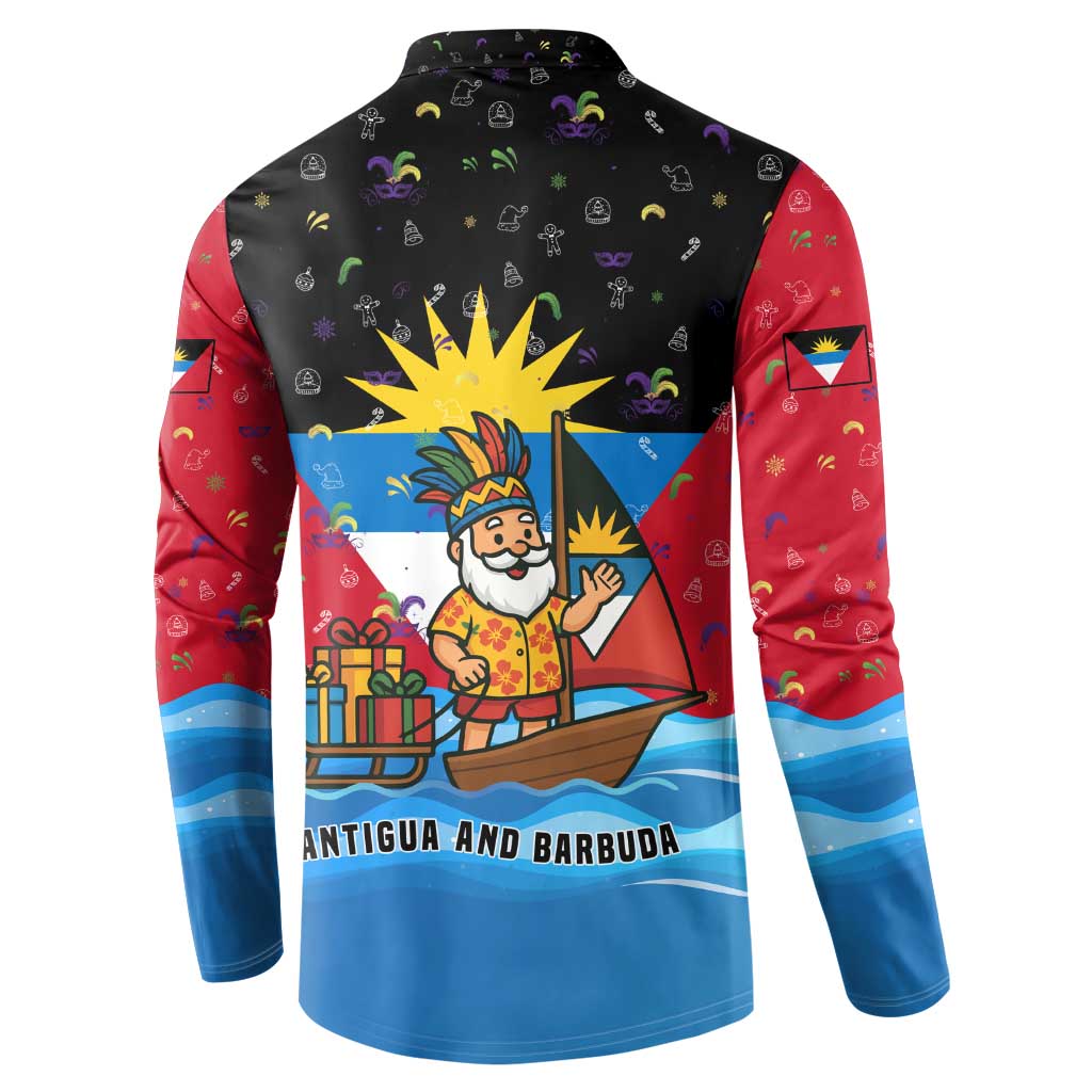 Antigua and Barbuda Christmas Button Sweatshirt with Santa Sailboat Island Flag and Tropical Gift Design - Wonder Print Shop