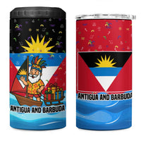 Antigua and Barbuda Christmas 4 in 1 Can Cooler Tumbler with Santa Sailboat Island Flag and Tropical Gift Design - Wonder Print Shop