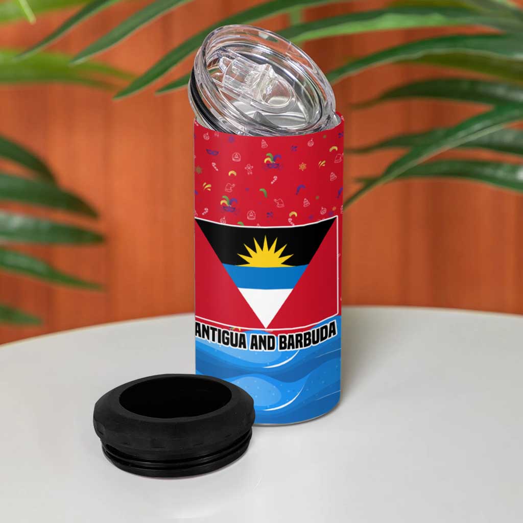 Antigua and Barbuda Christmas 4 in 1 Can Cooler Tumbler with Santa Sailboat Island Flag and Tropical Gift Design - Wonder Print Shop