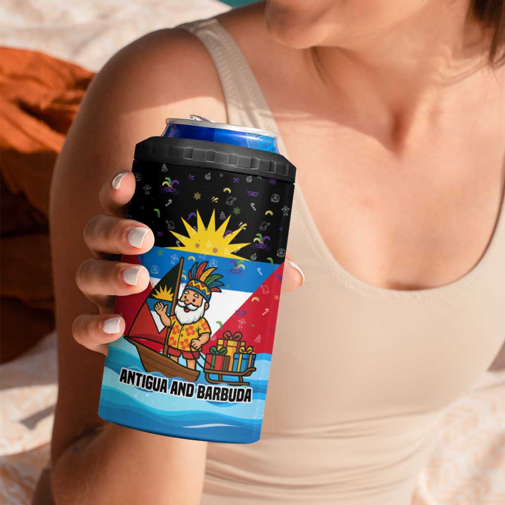 Antigua and Barbuda Christmas 4 in 1 Can Cooler Tumbler with Santa Sailboat Island Flag and Tropical Gift Design - Wonder Print Shop