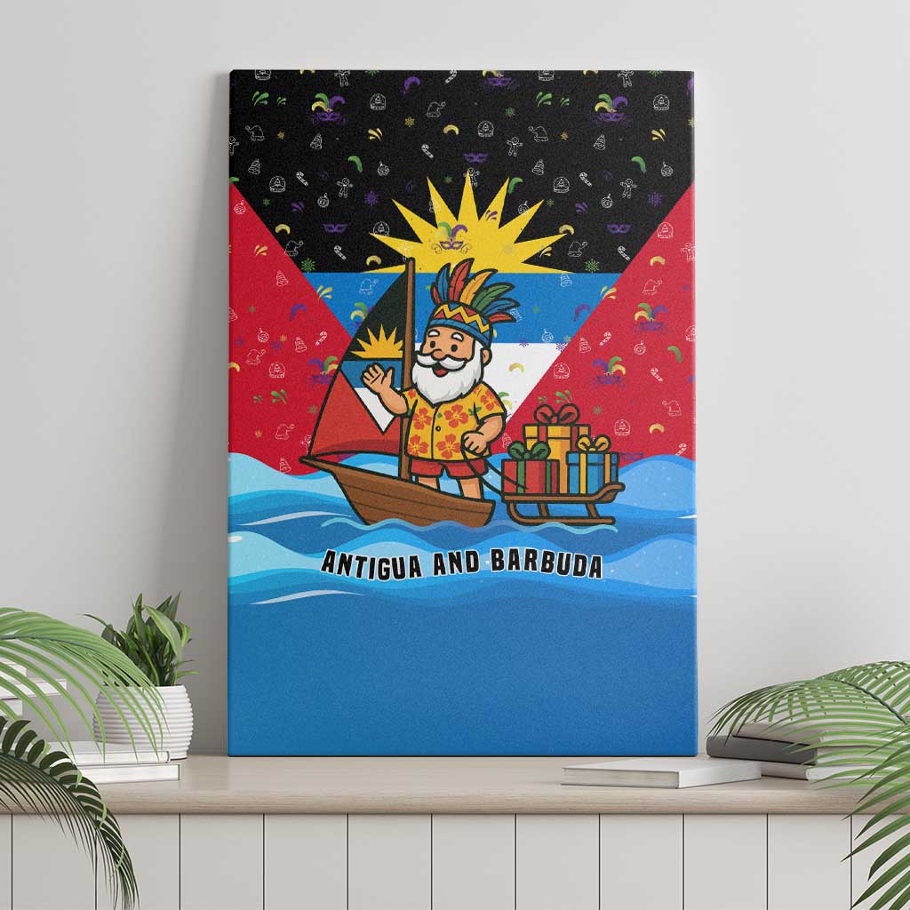 Antigua and Barbuda Christmas Canvas Wall Art with Santa Sailboat Island Flag and Tropical Gift Design - Wonder Print Shop