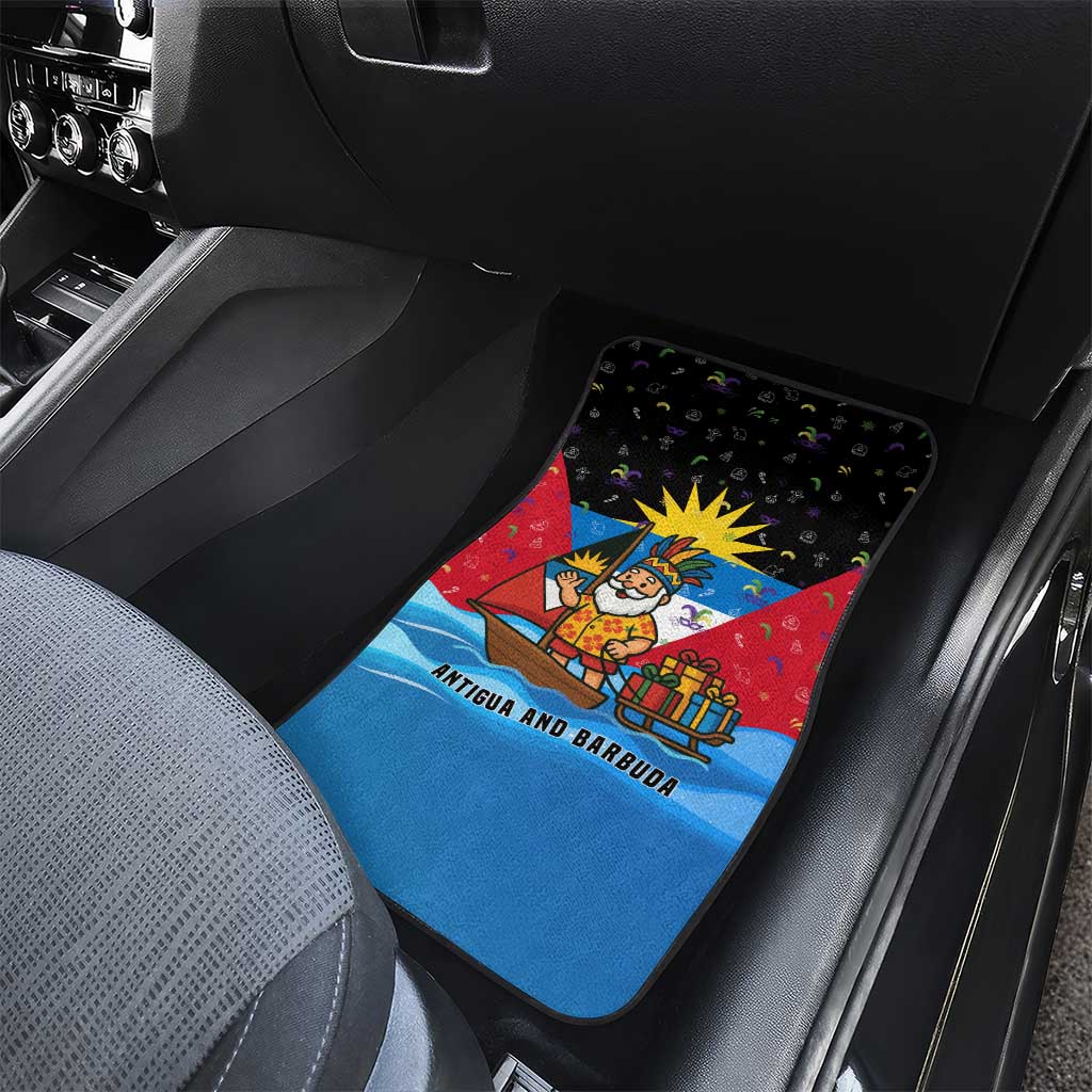 Antigua and Barbuda Christmas Car Mats with Santa Sailboat Island Flag and Tropical Gift Design - Wonder Print Shop
