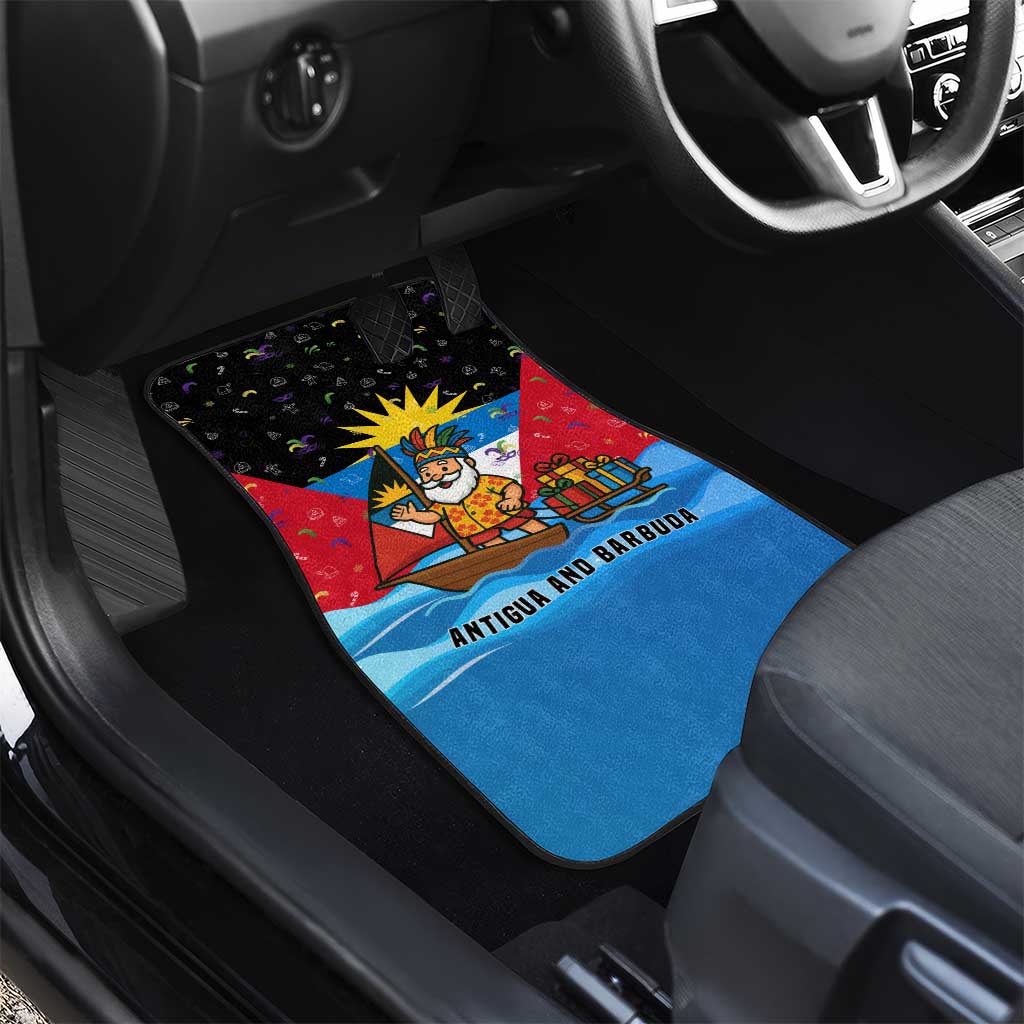 Antigua and Barbuda Christmas Car Mats with Santa Sailboat Island Flag and Tropical Gift Design - Wonder Print Shop