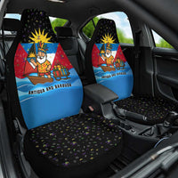 Antigua and Barbuda Christmas Car Seat Cover with Santa Sailboat Island Flag and Tropical Gift Design - Wonder Print Shop