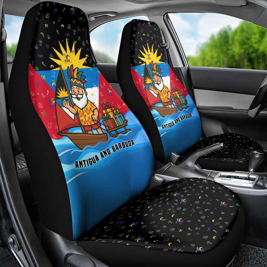 Antigua and Barbuda Christmas Car Seat Cover with Santa Sailboat Island Flag and Tropical Gift Design - Wonder Print Shop